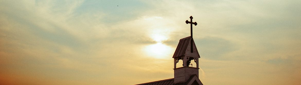 Church steeple at sunset